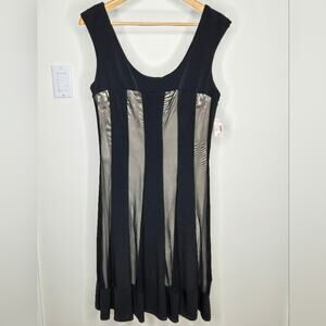 NWT Dressbarn Black Nude Panel Fit and Flare Sleeveless Dress Scoop Neck Size 12